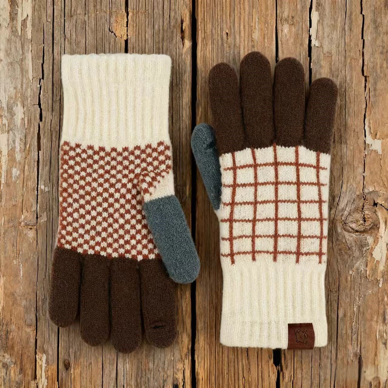 Vintage Jacquard Two Fingers Leaky Knitted Gloves