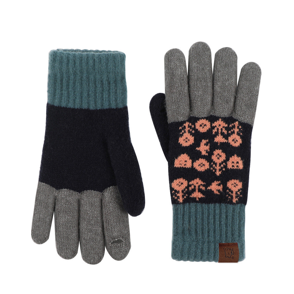 Vintage Jacquard Two Fingers Leaky Knitted Gloves