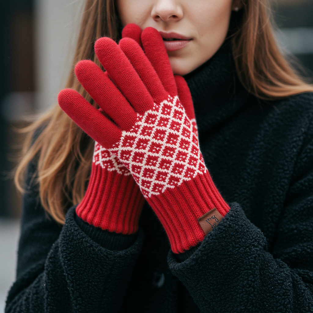 Vintage Jacquard Two Fingers Leaky Knitted Gloves