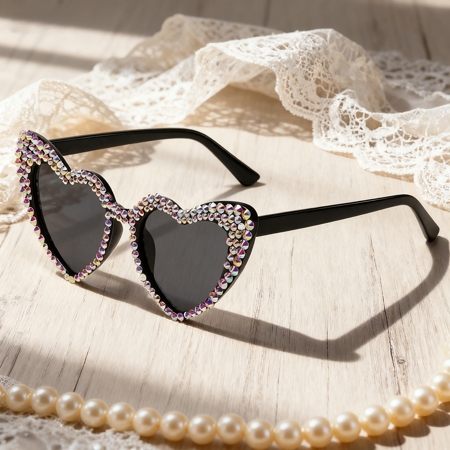 Vintage Rhinestone Fashion Peach Heart Sunglasses