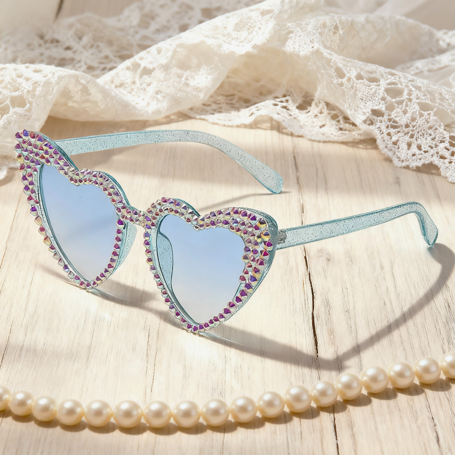 Vintage Rhinestone Fashion Peach Heart Sunglasses