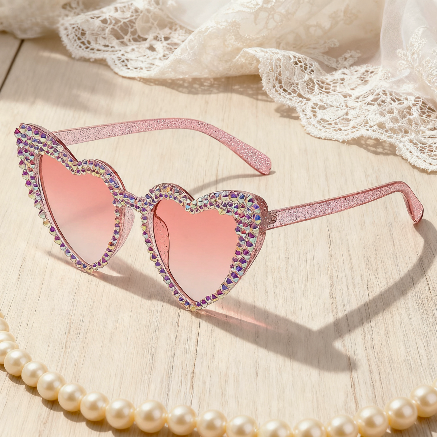 Vintage Rhinestone Fashion Peach Heart Sunglasses