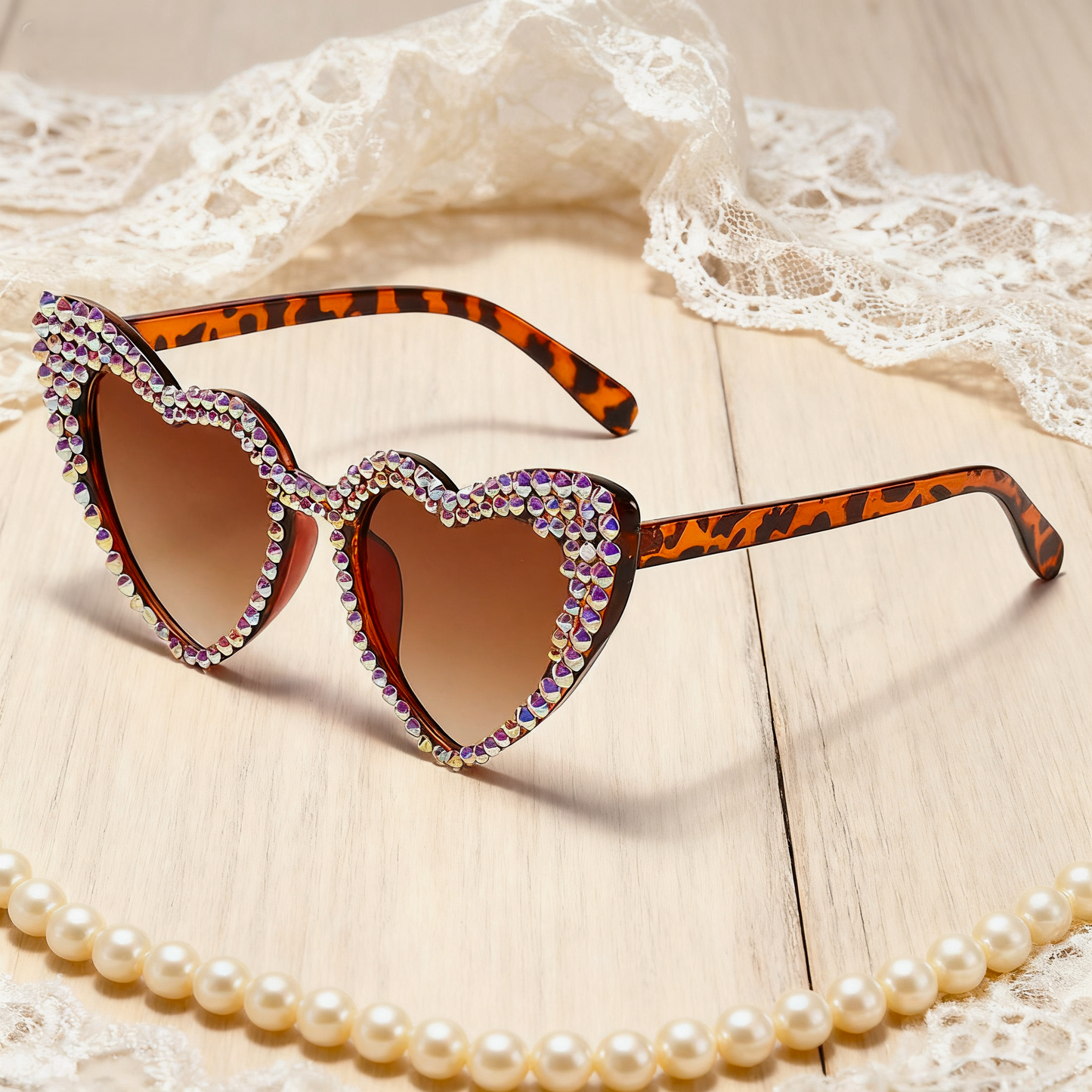 Vintage Rhinestone Fashion Peach Heart Sunglasses