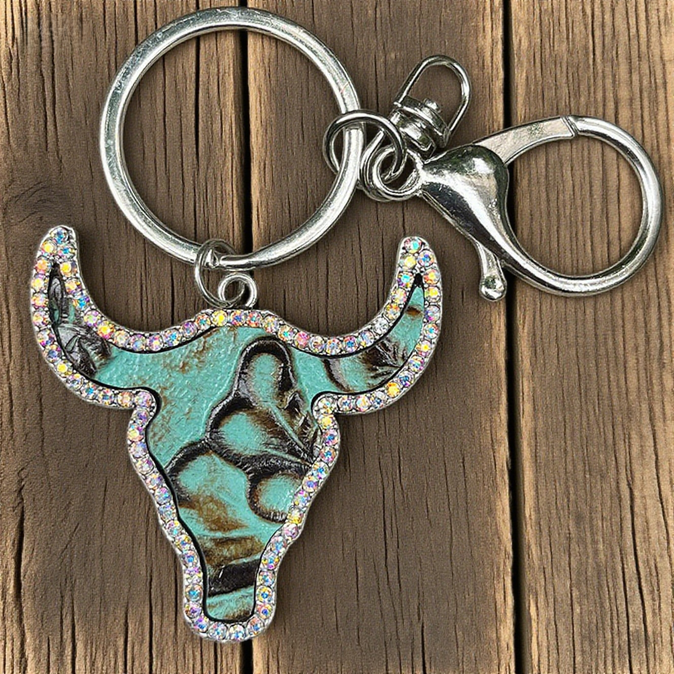 Shiny Rhinestone Bull Head Keychain