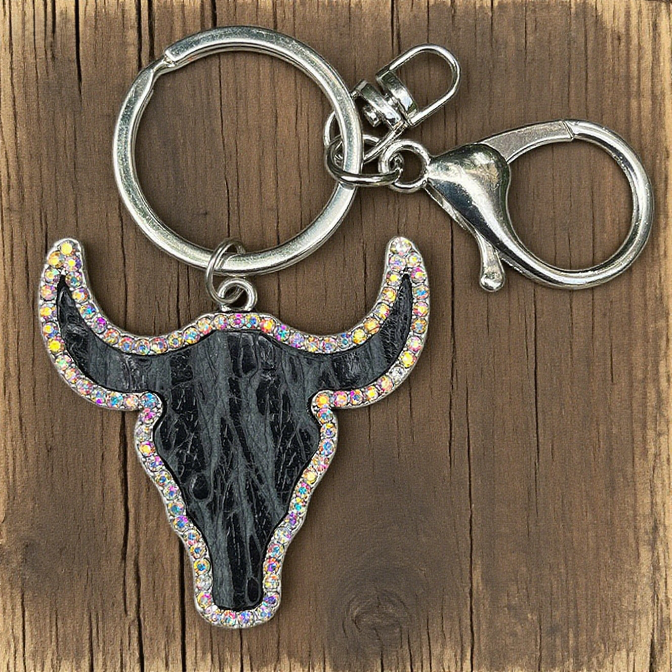 Shiny Rhinestone Bull Head Keychain