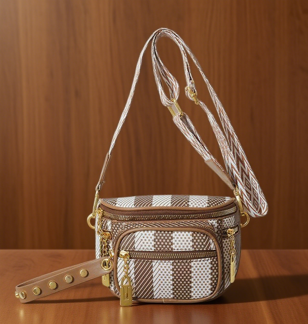 Funny pack geometric print saddle sling bag