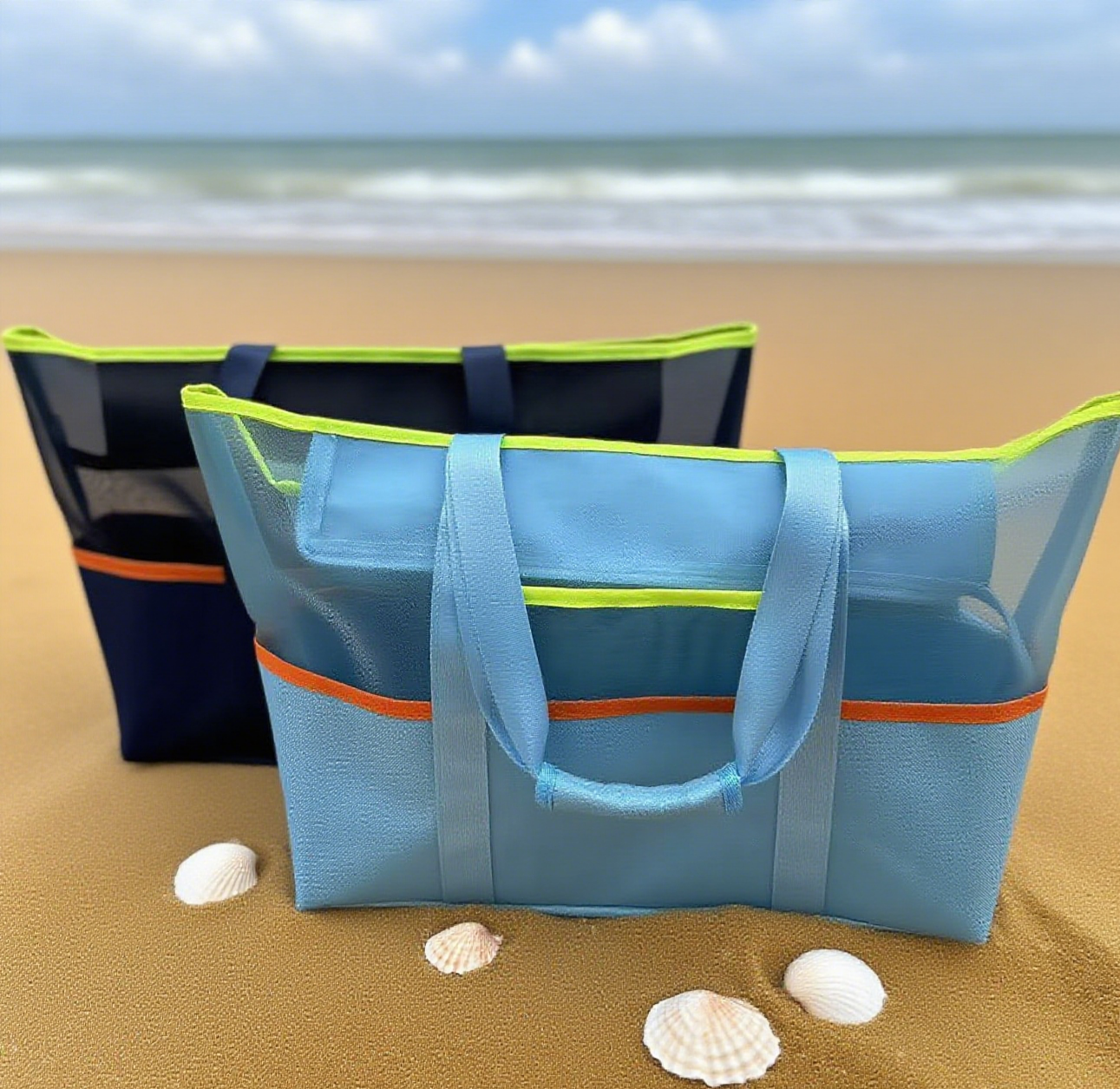 Mesh tote bag beach toiletry bag