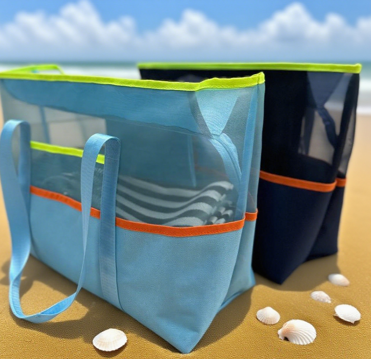 Mesh tote bag beach toiletry bag