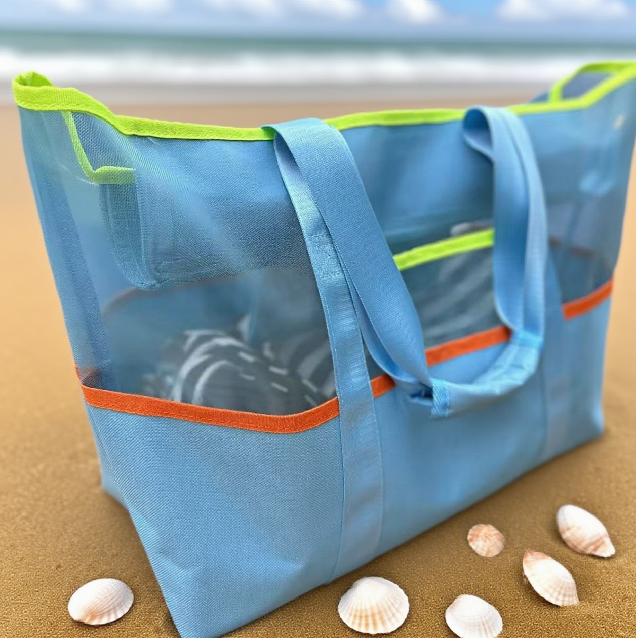 Mesh tote bag beach toiletry bag