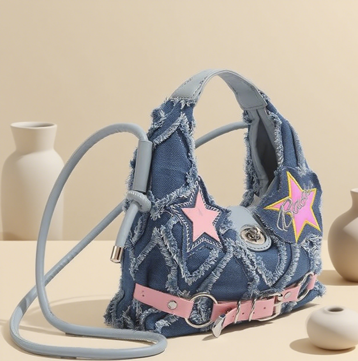 Star patch y2k denim crossbody bag