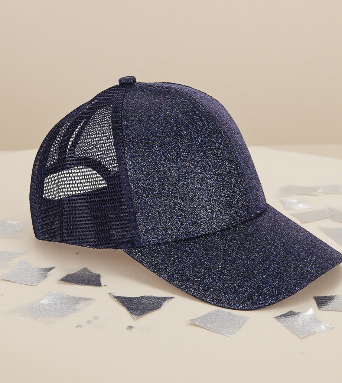 Glitter mesh trucker hat