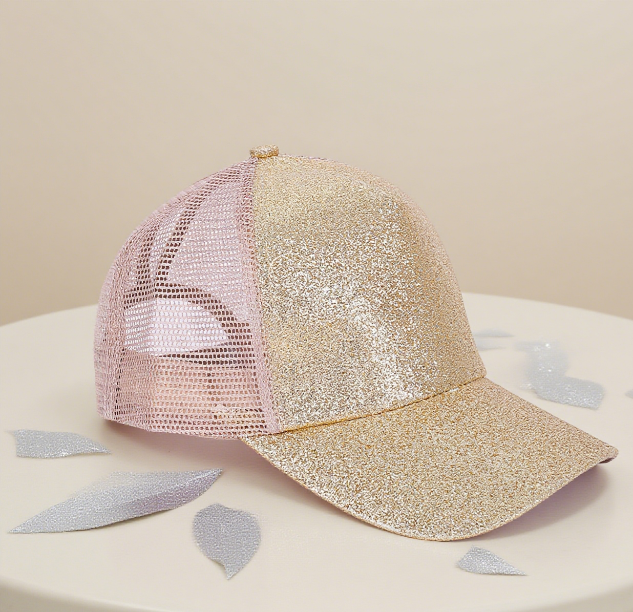 Glitter mesh trucker hat