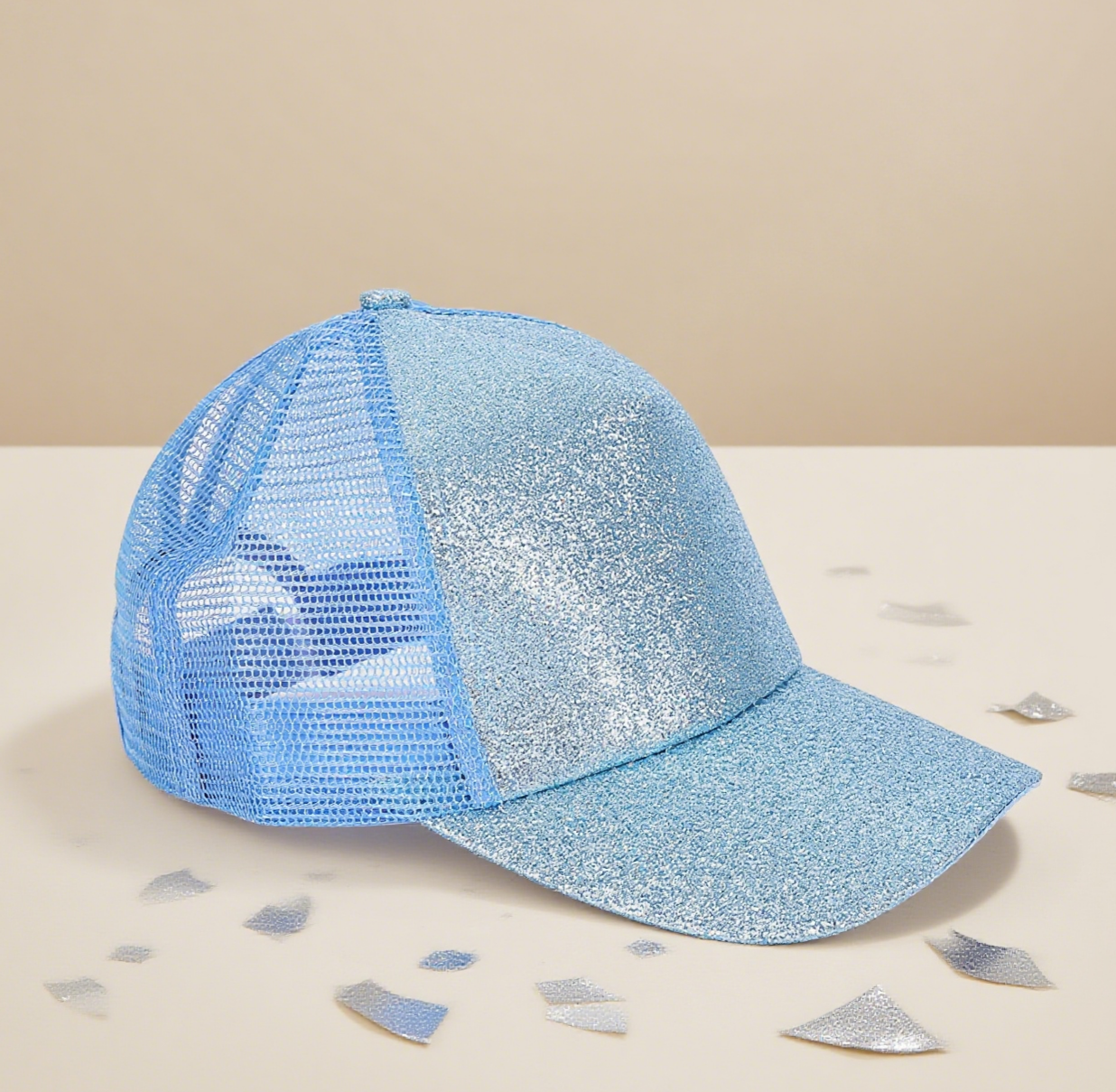 Glitter mesh trucker hat