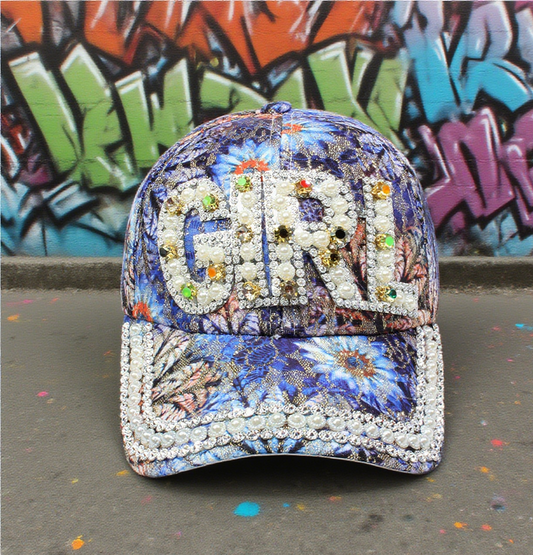 Baby print faux pearl diamond baseball cap