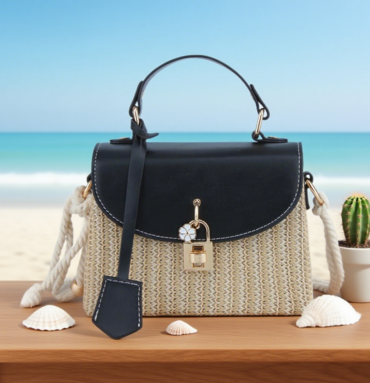Beach straw crossbody bag