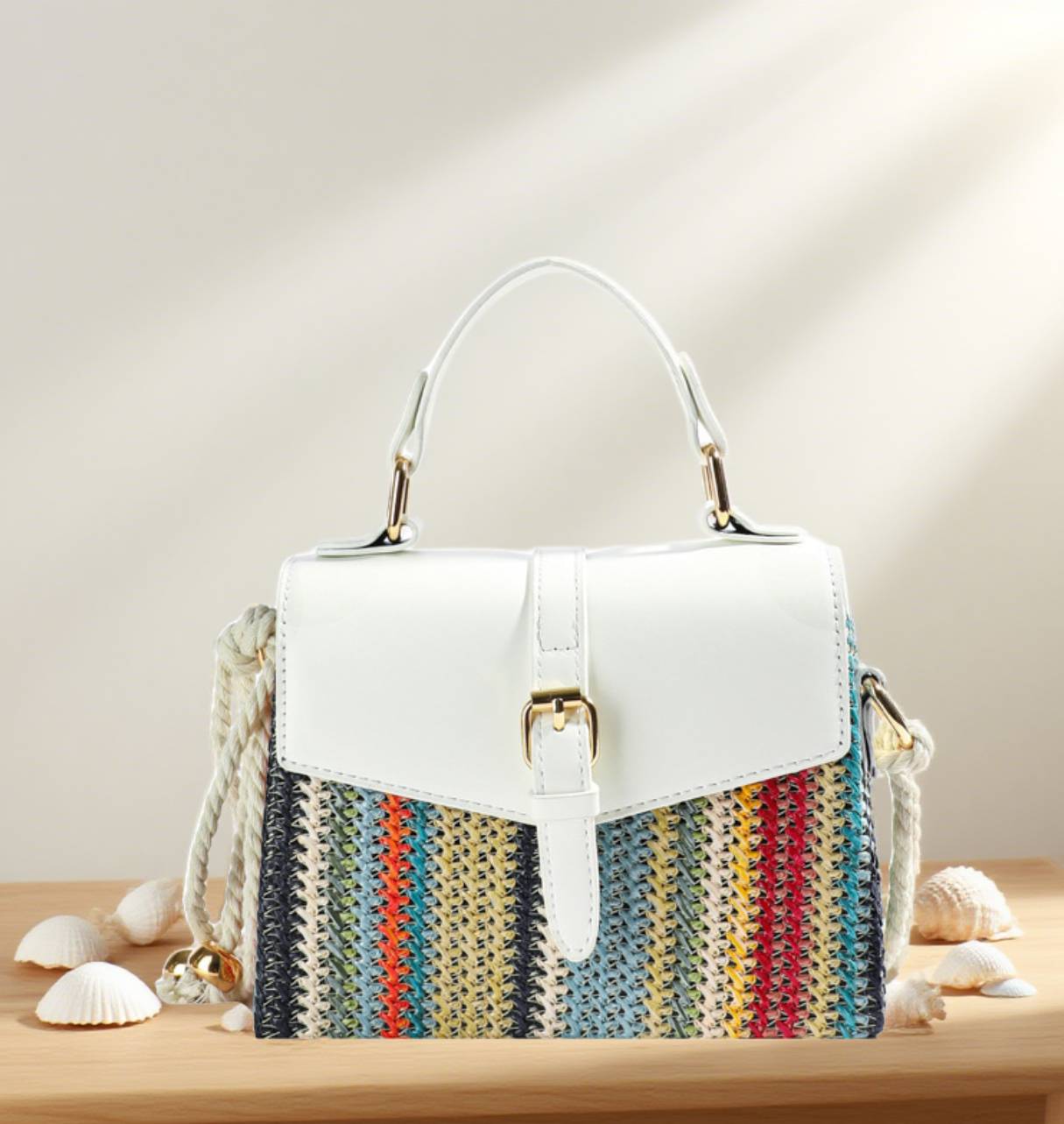 Colorful striped rainbow straw crossbody bag