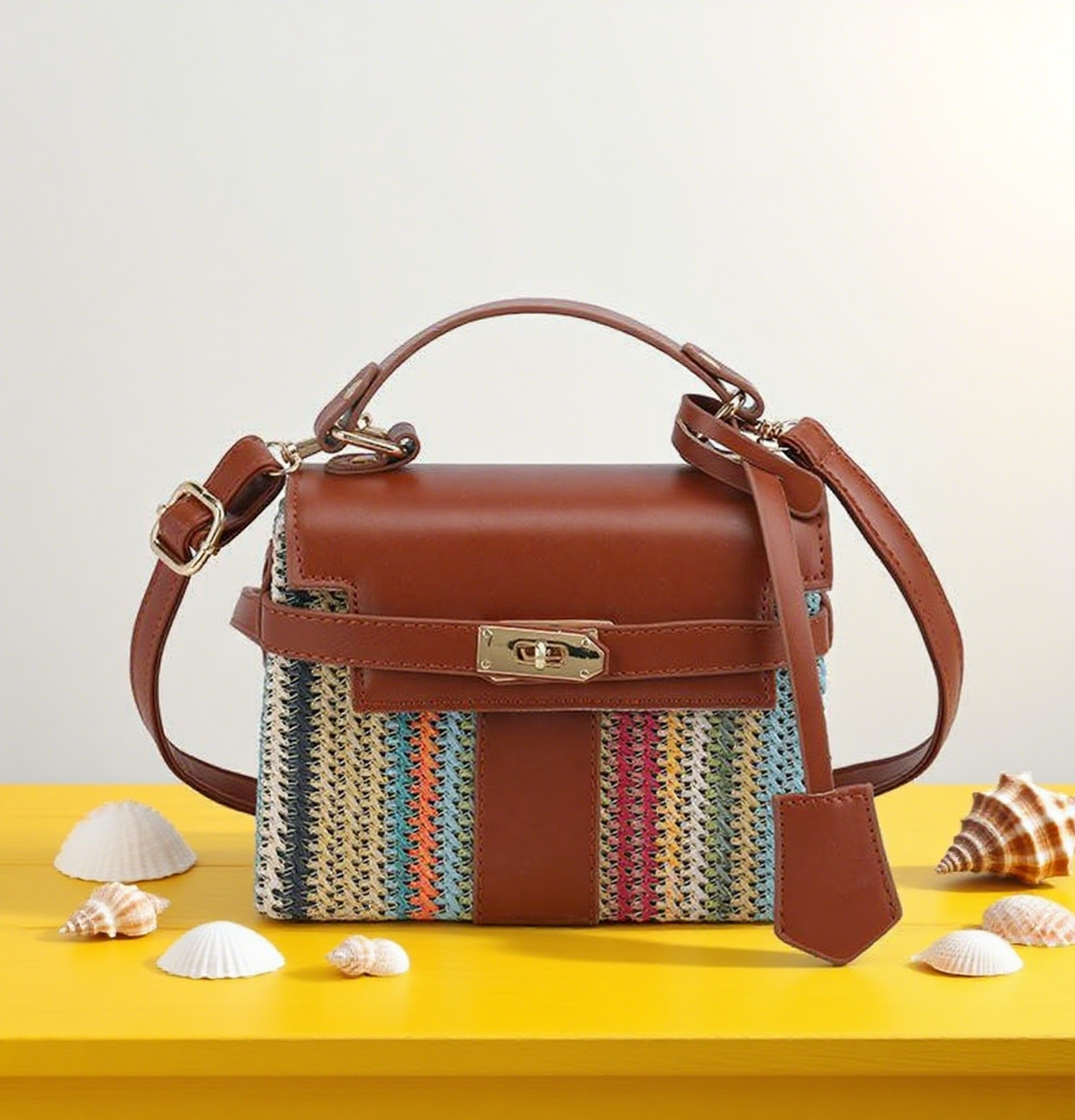 Fun striped rainbow straw box crossbody bag