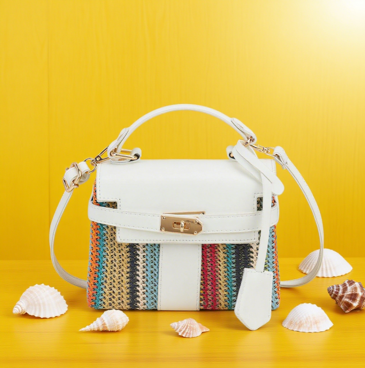 Fun striped rainbow straw box crossbody bag