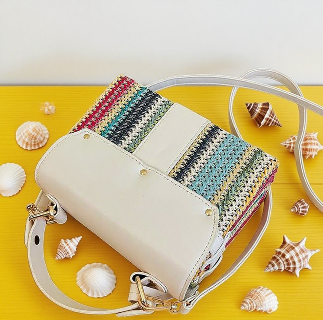 Fun striped rainbow straw box crossbody bag