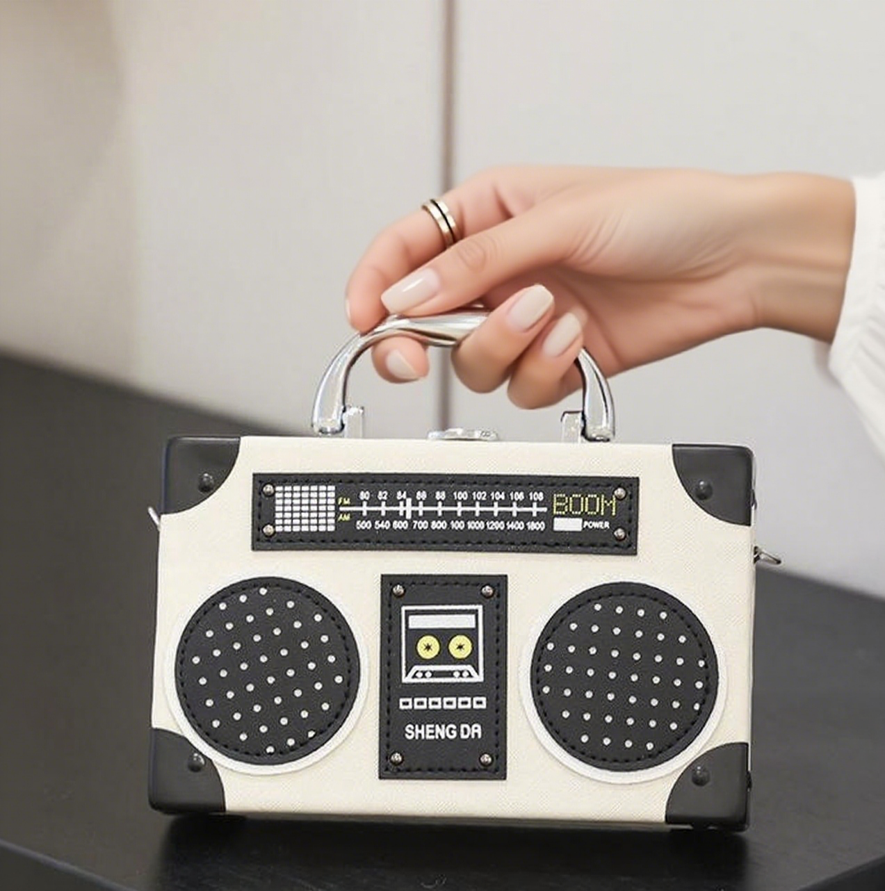 Fun radio shape box crossbody bag