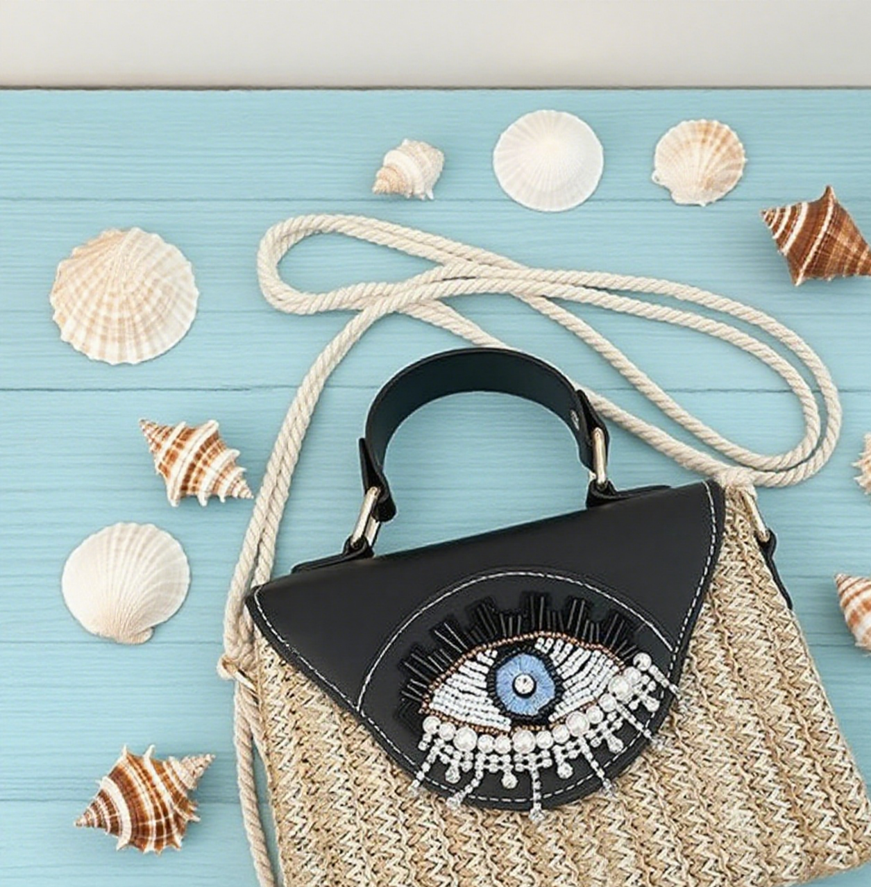 Devil's Eye straw crossbody bag