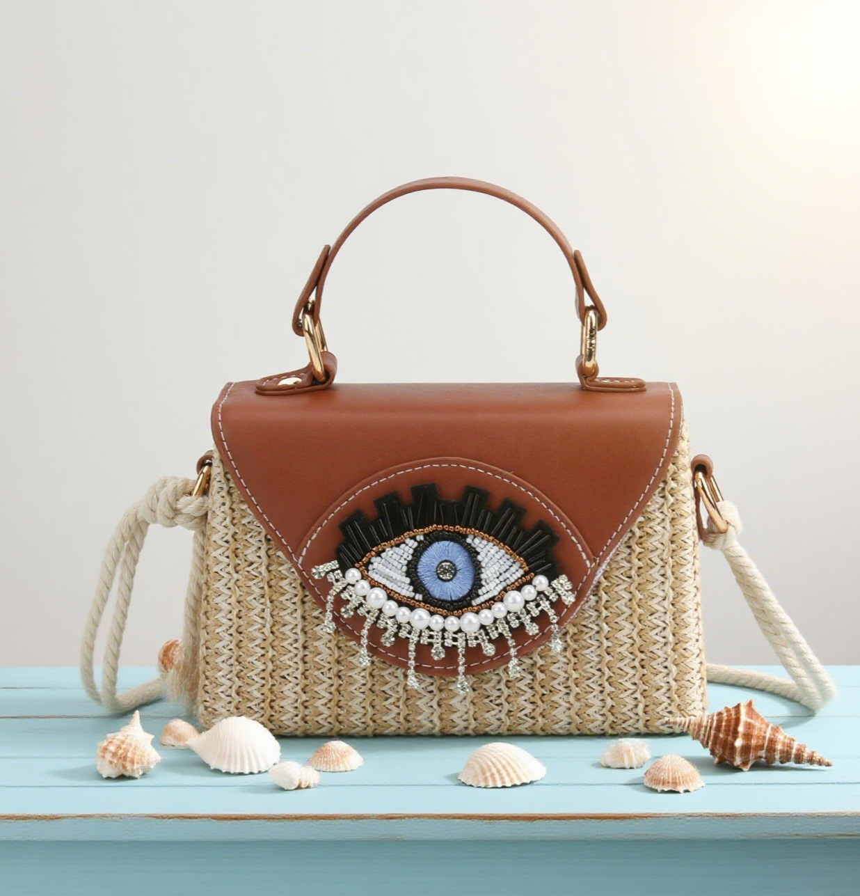 Devil's Eye straw crossbody bag