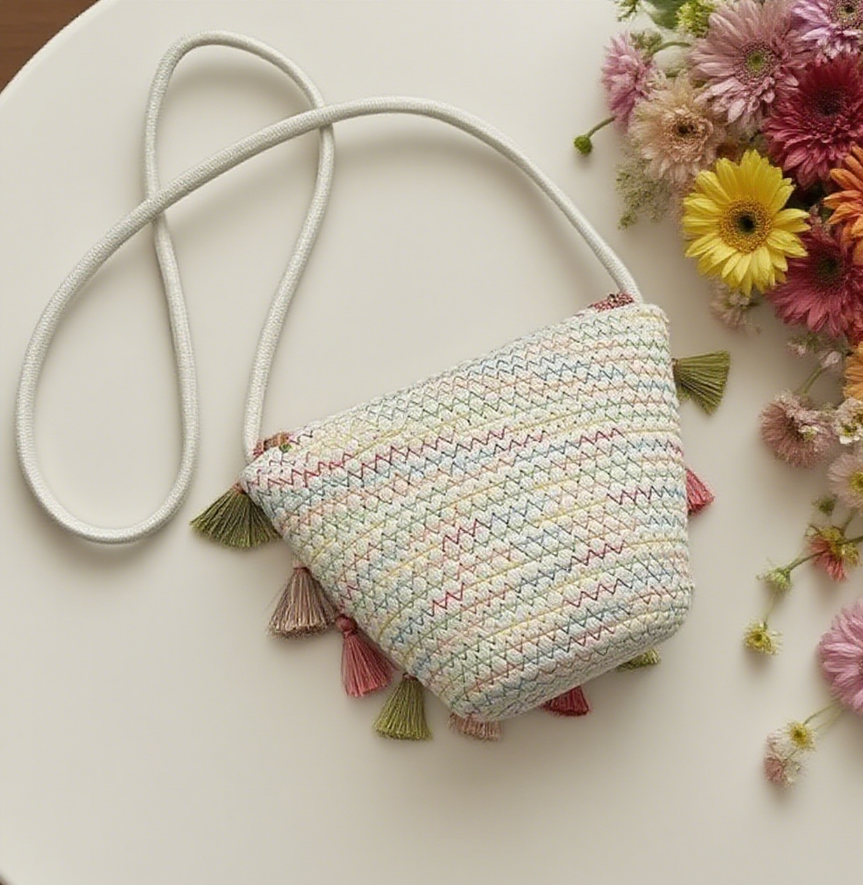 Bohemian tassel staw bag