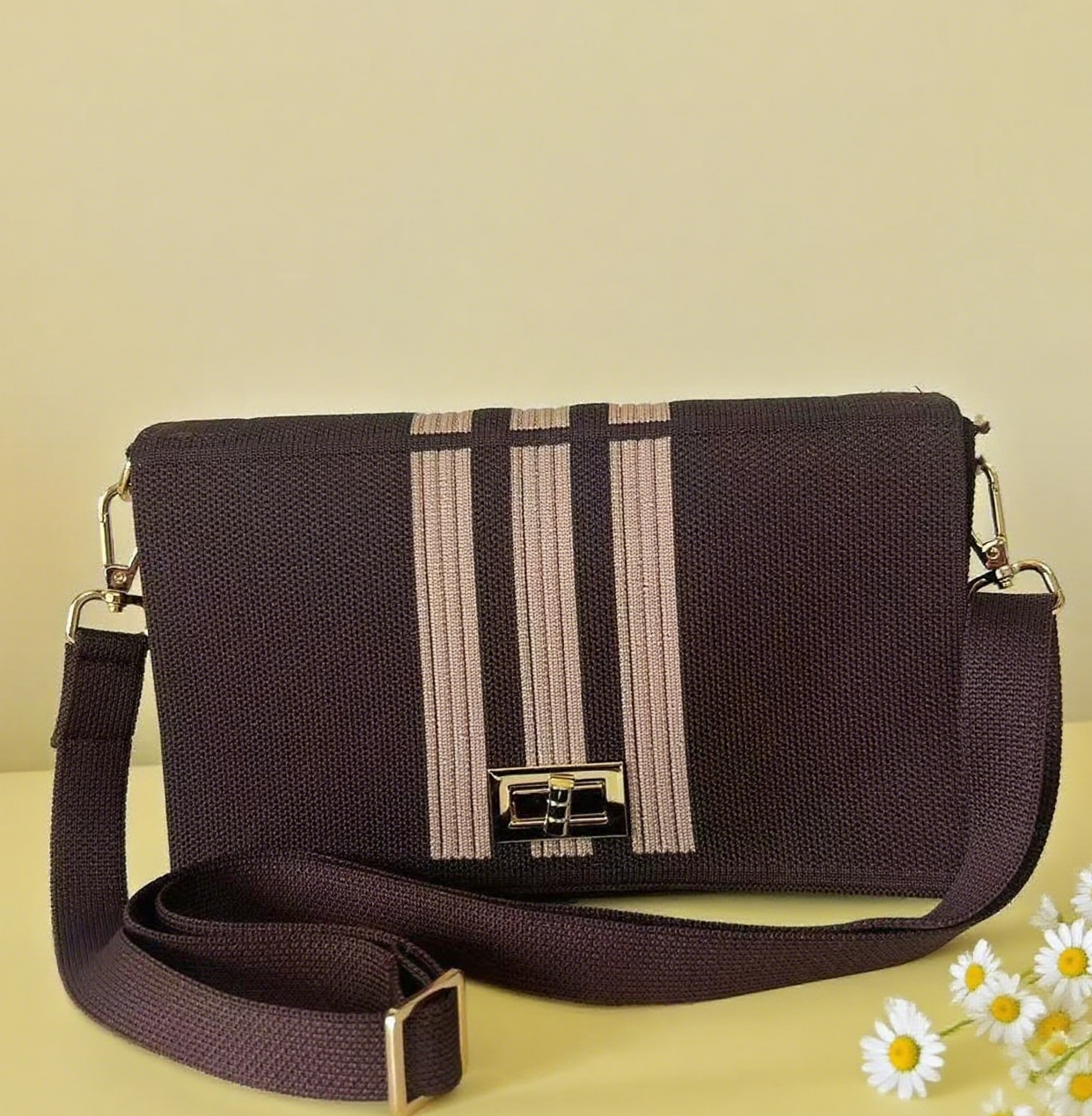 Plaid knit crossbody bag