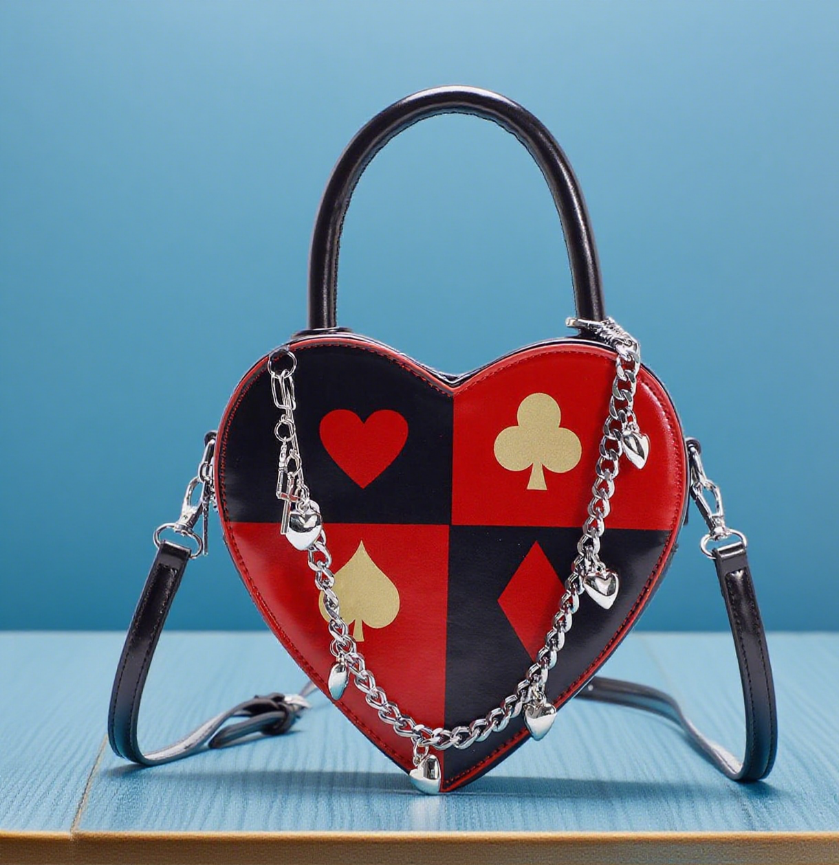 Poker heart print bag y2k funny pack