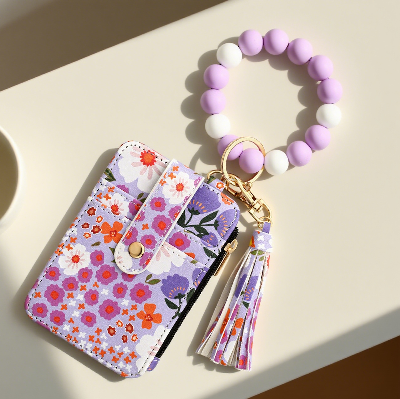 Bracelet Floral Print Card Slot Wallet Keychain