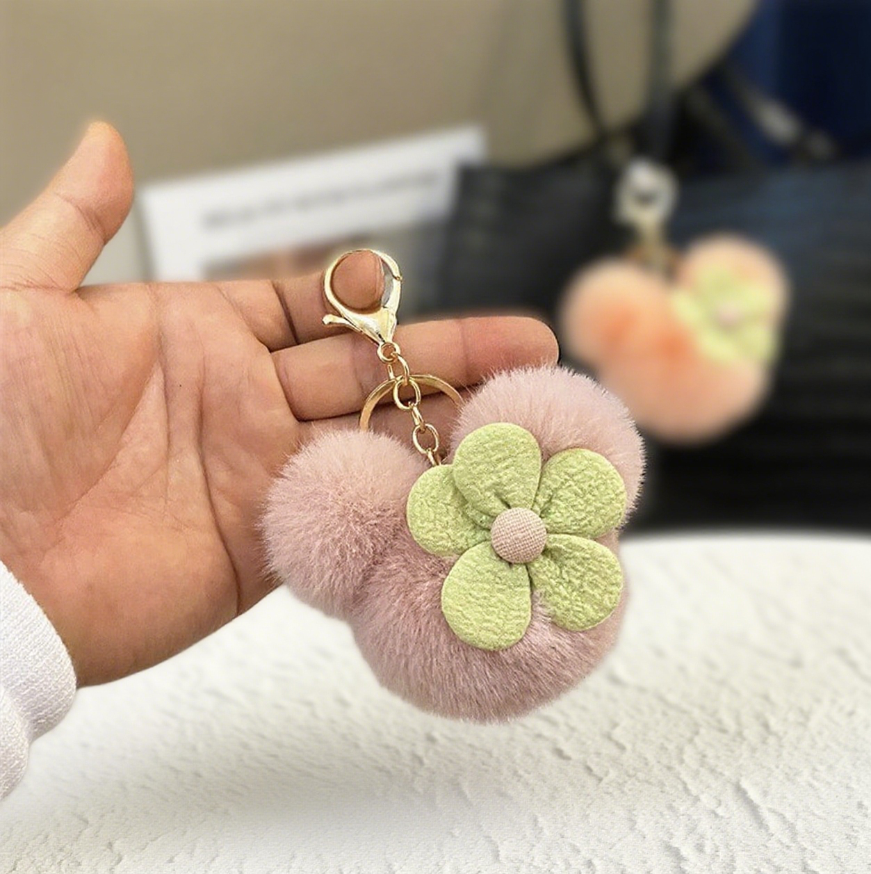 Cartoon Doll Head Flower Bag Accessories Keychain