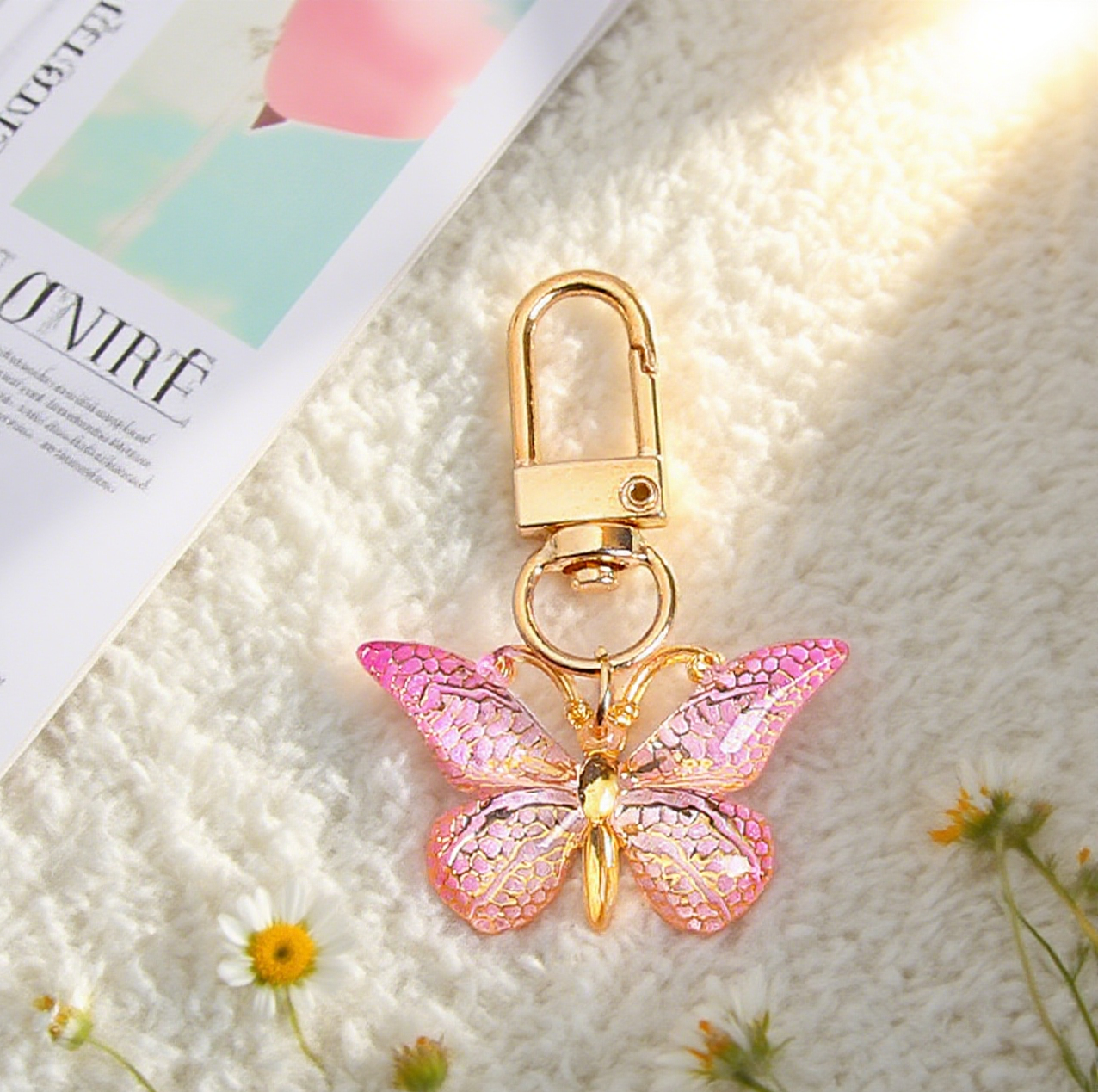 Gradient Acrylic Butterfly Bag Accessory Keychain