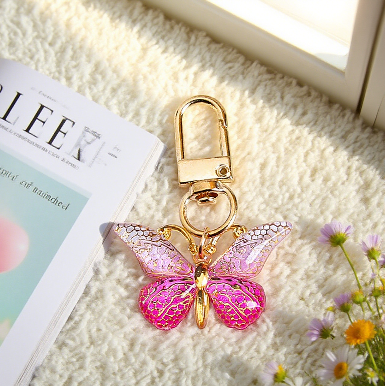 Gradient Acrylic Butterfly Bag Accessory Keychain