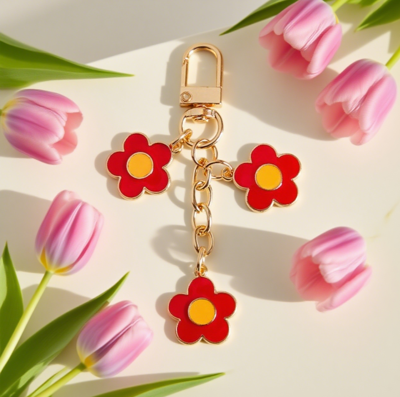 Colourful Mini Floral Metal Bag Accessory Keychain