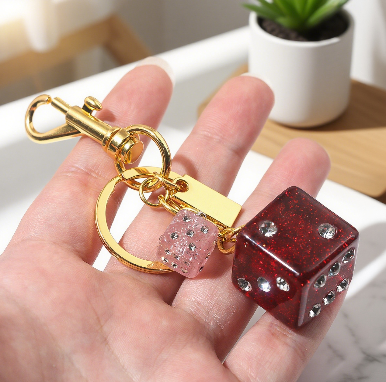 Rhinestones Dice Accessory Keychains