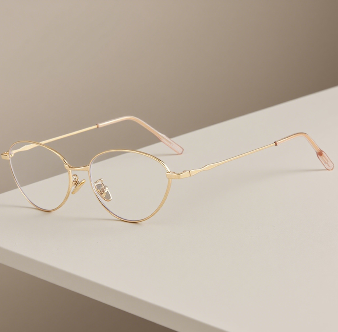Gold Wire Oval Small-Frame Flat Glasses