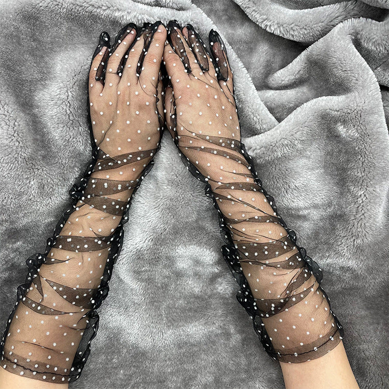Thin Sunscreen Mesh Lace Polka Dot Gloves