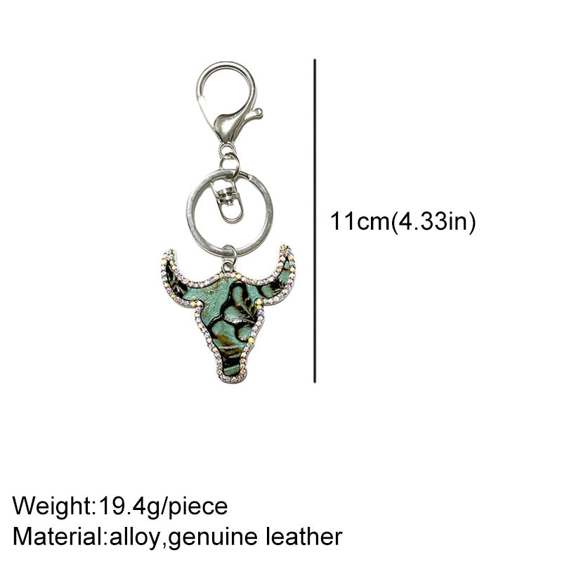 Shiny Rhinestone Bull Head Keychain