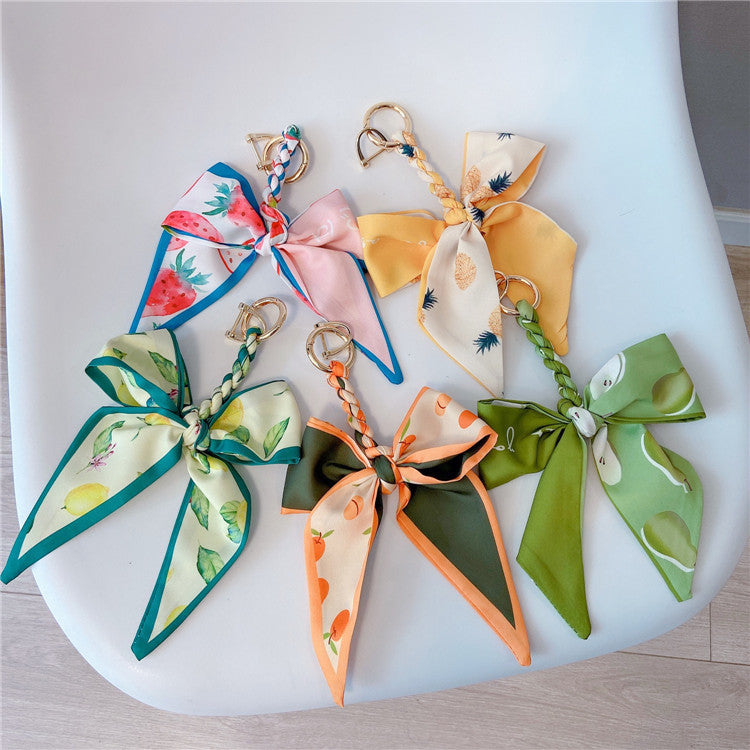 Fruit Pattern Silk Scarf Bow Bag Accessories Keychain