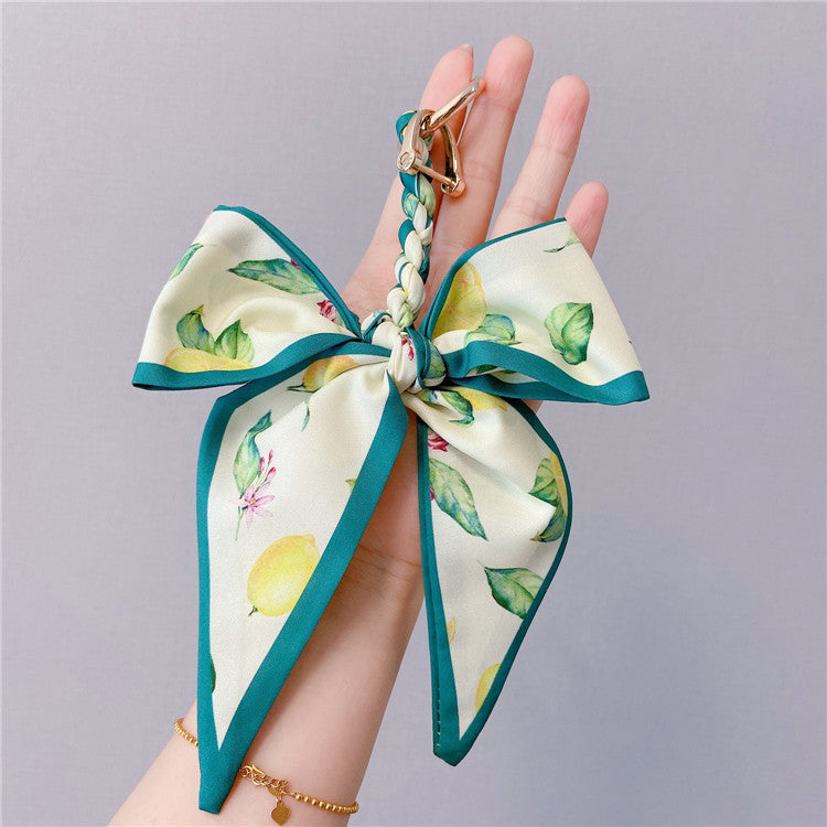 Fruit Pattern Silk Scarf Bow Bag Accessories Keychain