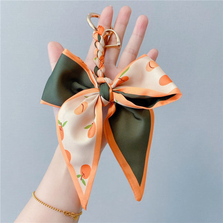 Fruit Pattern Silk Scarf Bow Bag Accessories Keychain