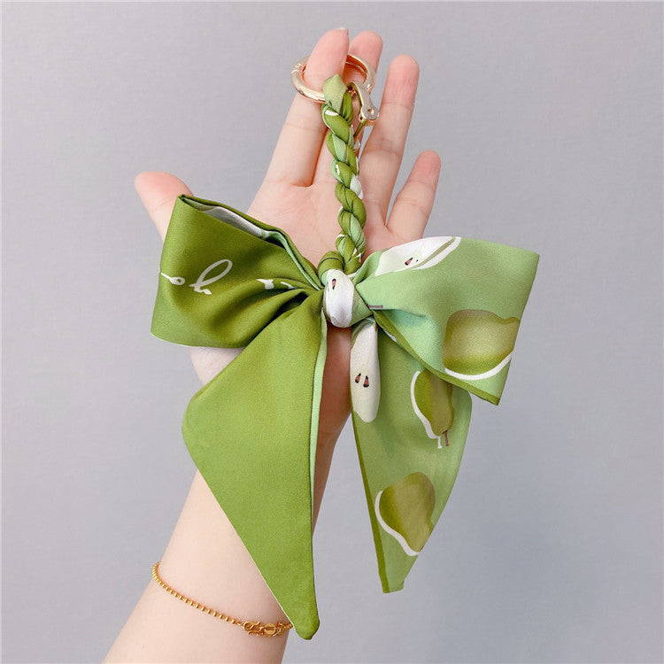 Fruit Pattern Silk Scarf Bow Bag Accessories Keychain