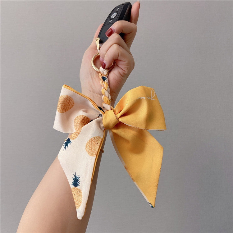 Fruit Pattern Silk Scarf Bow Bag Accessories Keychain