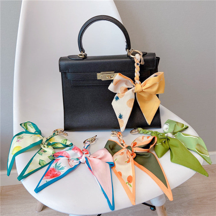 Fruit Pattern Silk Scarf Bow Bag Accessories Keychain
