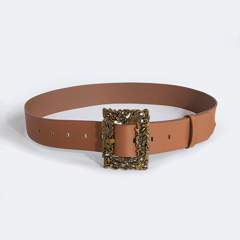 Vintage Carved Square Buckle Belt
