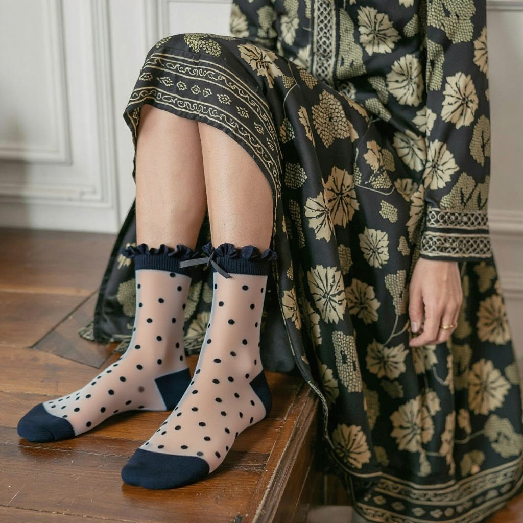 Sweet Bow Polka Dot Mesh Sheer Socks