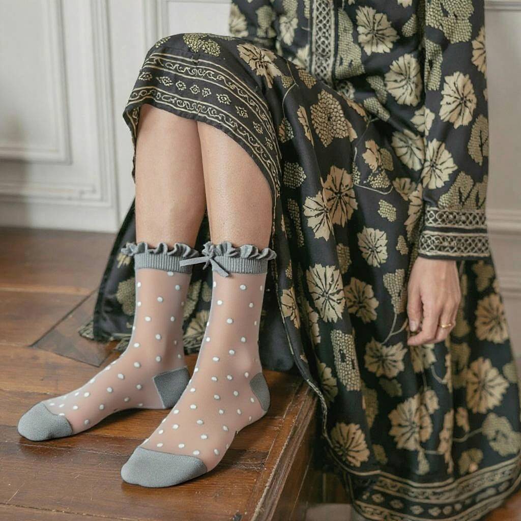 Sweet Bow Polka Dot Mesh Sheer Socks