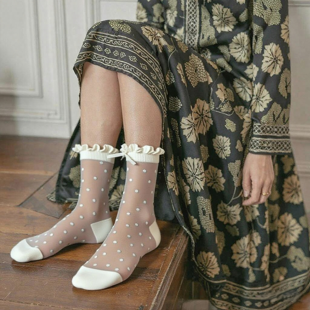 Sweet Bow Polka Dot Mesh Sheer Socks