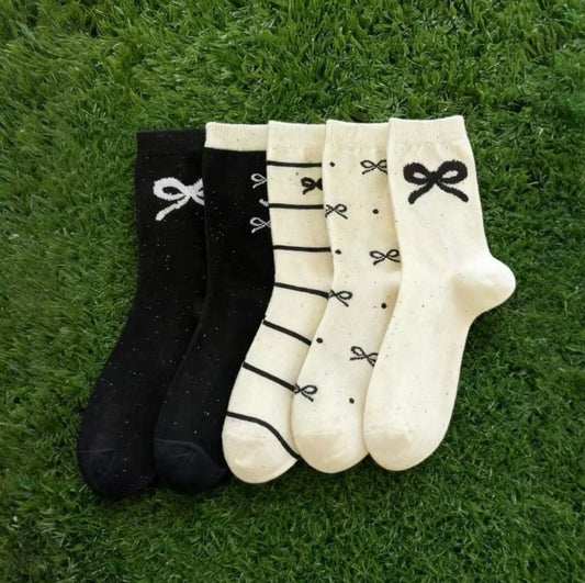 Preppy Bow Print Colored Dots Socks