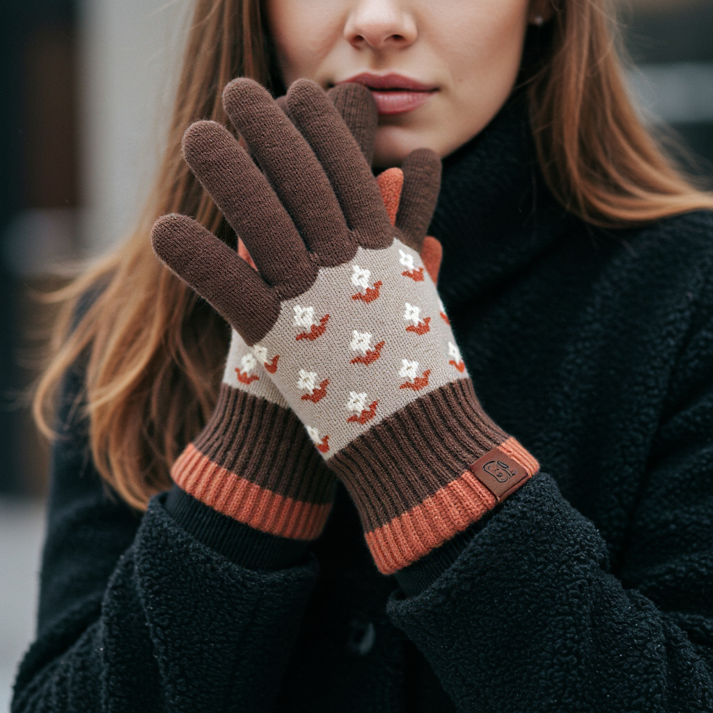 Vintage Jacquard Two Fingers Leaky Knitted Gloves